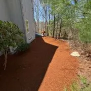 Fresh mulch along a garden bed